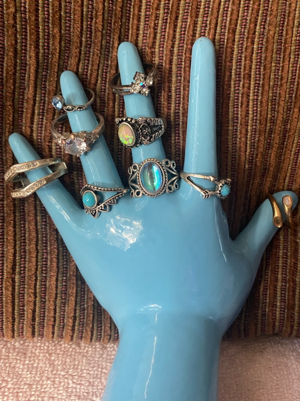 Mixed Ring Set in Silver Tone - Light Blue Accents